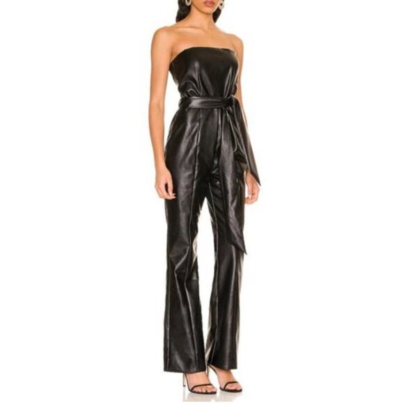 Majorelle Revolve Women’s Chloe Black Vegan Faux Leather Flared Leg Jumpsuit XL - Picture 12 of 12